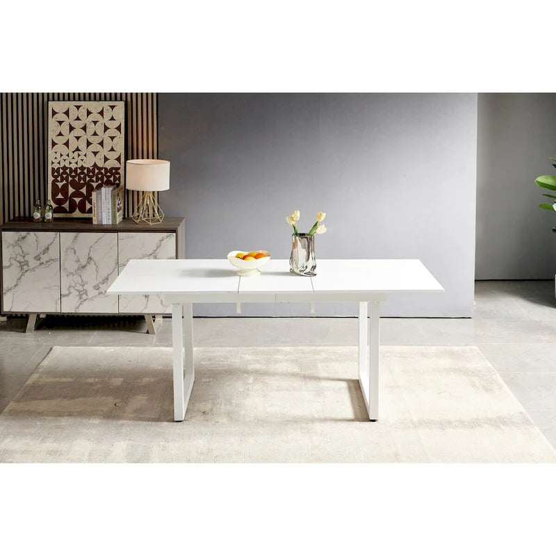 Table de salle à manger carrée extensible avec pied en métal, table de cuisine moderne peu encombrante (180 cm L x 80 cm P x 75 cm H)