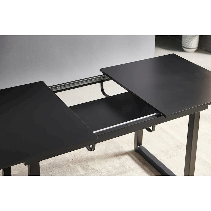 Table de salle à manger carrée extensible avec pied en métal, table de cuisine moderne peu encombrante (180 cm L x 80 cm P x 75 cm H)