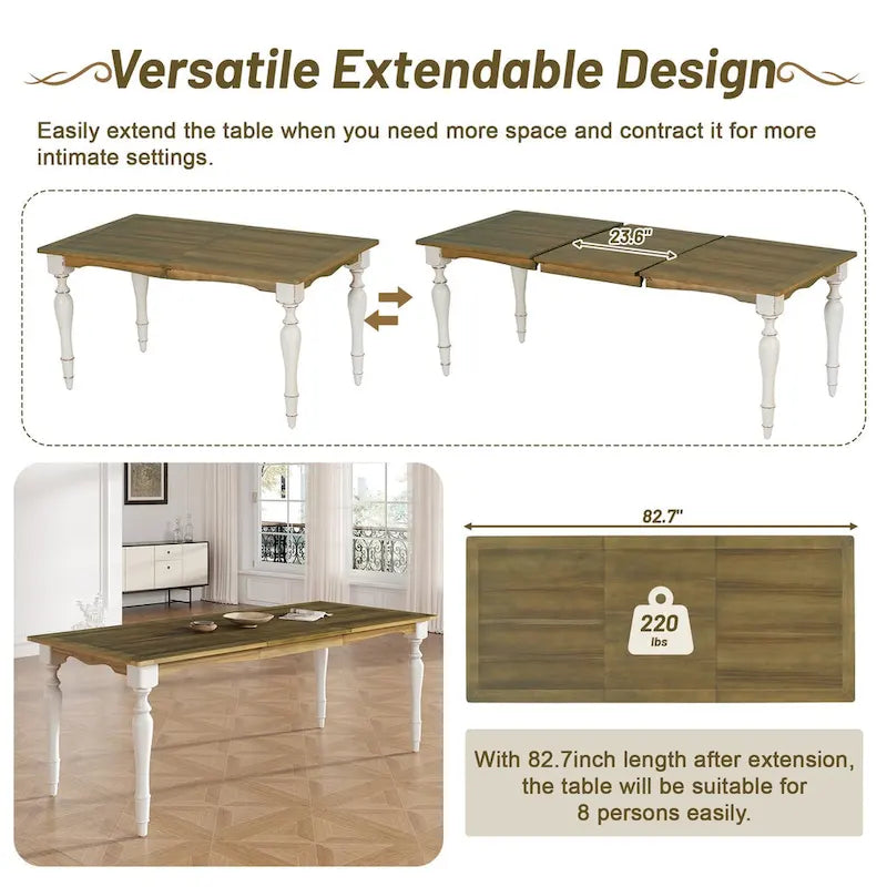 Ensemble de salle à manger 9 pièces avec table extensible et 8 chaises rembourrées
