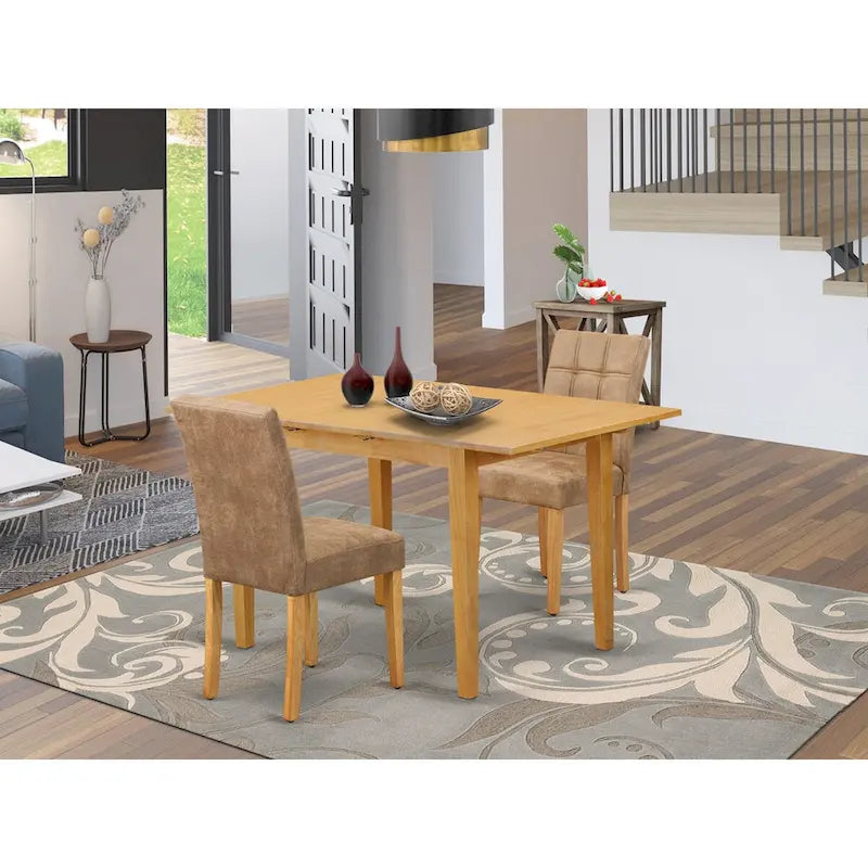 Ensemble table et chaises de salle à manger rectangulaire | Bois d'acacia | Fini chêne | Chaises à dossier haut en similicuir