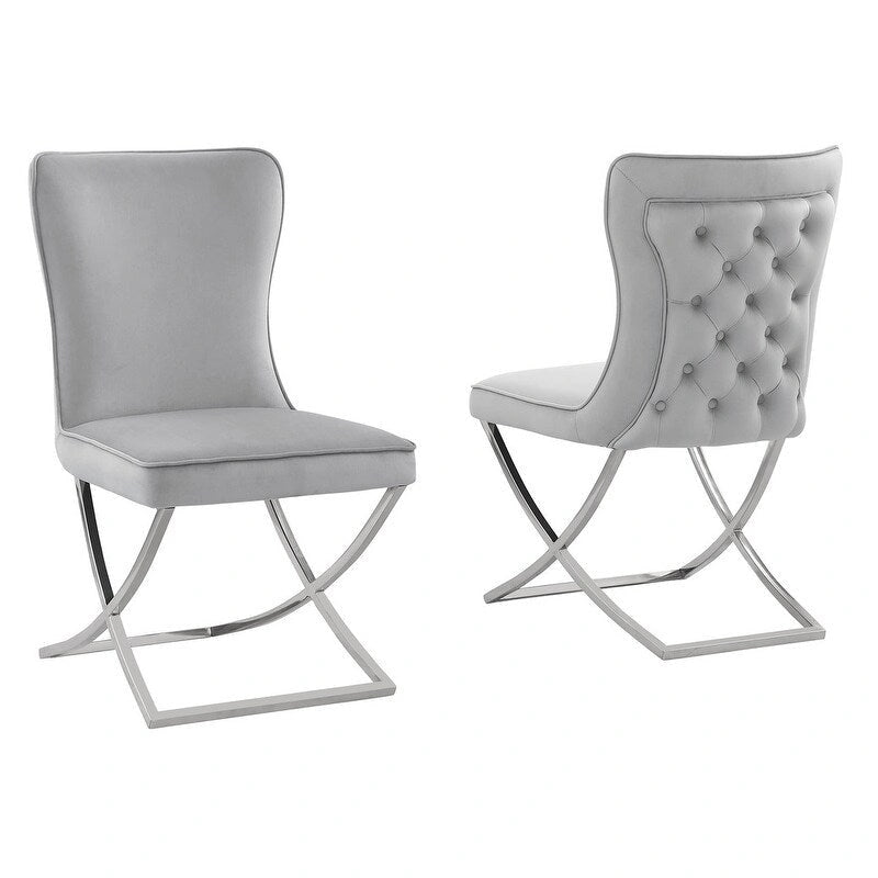 Chaises d'appoint capitonnées en velours, lot de 2 | Cadre en bois d'ingénierie | Pieds en métal inclinés | Dossier à effet capitonné