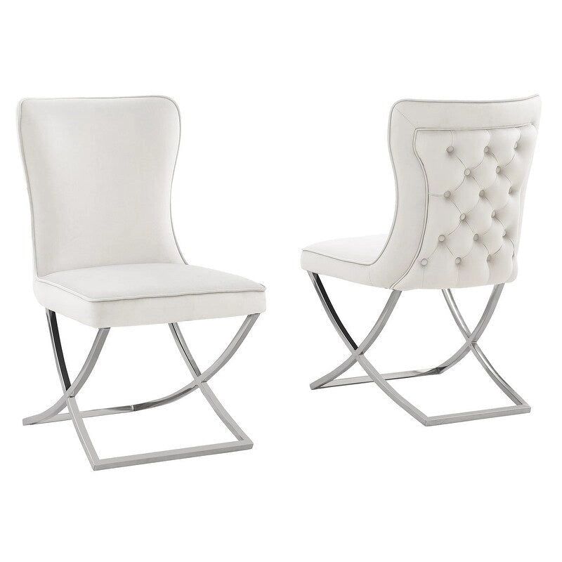 Chaises d'appoint capitonnées en velours, lot de 2 | Cadre en bois d'ingénierie | Pieds en métal inclinés | Dossier à effet capitonné