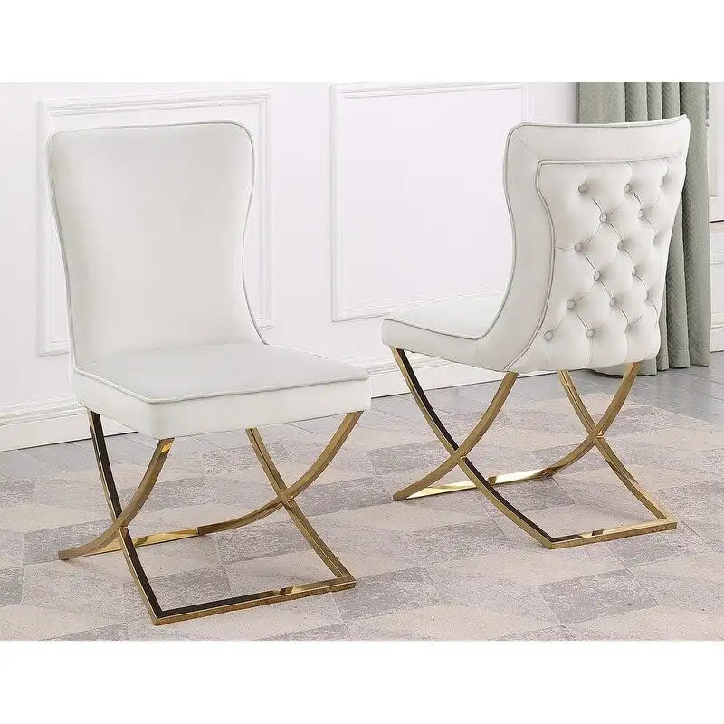 Chaises d'appoint capitonnées en velours, lot de 2 | Cadre en bois d'ingénierie | Pieds en métal inclinés | Dossier à effet capitonné