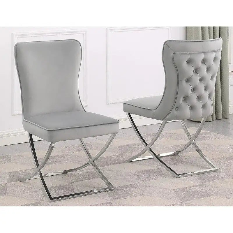 Chaises d'appoint capitonnées en velours, lot de 2 | Cadre en bois d'ingénierie | Pieds en métal inclinés | Dossier à effet capitonné