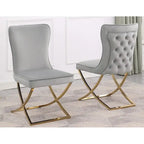 Chaises d'appoint capitonnées en velours, lot de 2 | Cadre en bois d'ingénierie | Pieds en métal inclinés | Dossier à effet capitonné