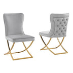 Chaises d'appoint capitonnées en velours, lot de 2 | Cadre en bois d'ingénierie | Pieds en métal inclinés | Dossier à effet capitonné