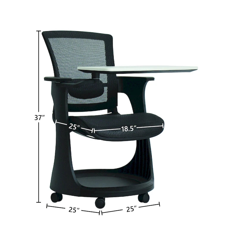 Chaise roulante pour étudiant avec pupitre pivotant et rangement sous l'assise | Dossier en maille | Support lombaire réglable