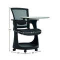 Chaise roulante pour étudiant avec pupitre pivotant et rangement sous l'assise | Dossier en maille | Support lombaire réglable