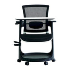 Chaise roulante pour étudiant avec pupitre pivotant et rangement sous l'assise | Dossier en maille | Support lombaire réglable