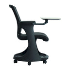 Chaise roulante pour étudiant avec pupitre pivotant et rangement sous l'assise | Dossier en maille | Support lombaire réglable