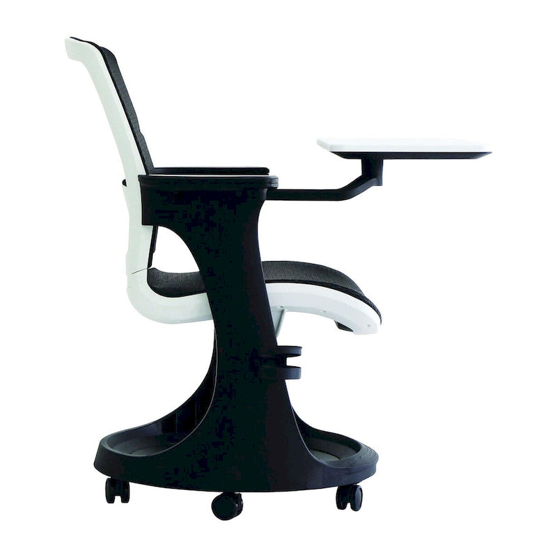 Chaise roulante pour étudiant avec pupitre pivotant et rangement sous l'assise | Dossier en maille | Support lombaire réglable