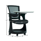 Chaise roulante pour étudiant avec pupitre pivotant et rangement sous l'assise | Dossier en maille | Support lombaire réglable