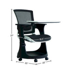 Chaise roulante pour étudiant avec pupitre pivotant et rangement sous l'assise | Dossier en maille | Support lombaire réglable