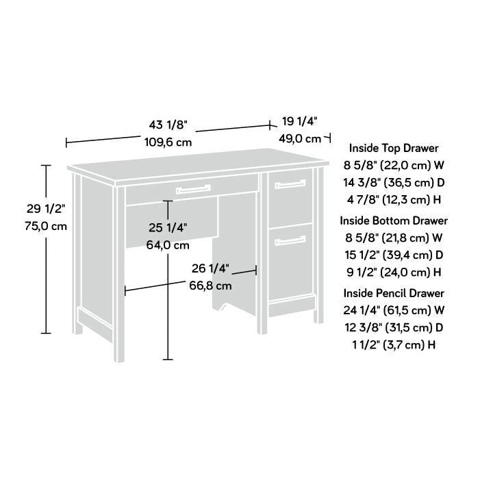 Bureau à domicile avec 3 tiroirs et rangement pour dossiers | Chêne Lintel | 43,15 po l | Dossiers suspendus format lettre