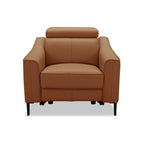 Fauteuil inclinable électrique moderne Camel en cuir véritable | Appuie-tête réglable | Cadre en noyer | Moteur simple