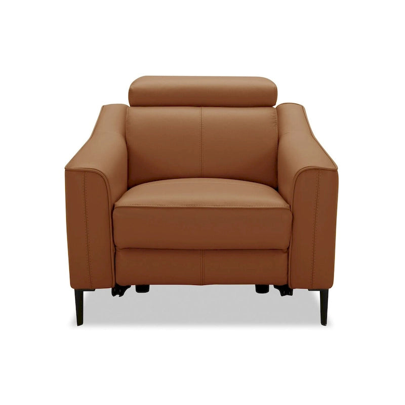 Fauteuil inclinable électrique moderne Camel en cuir véritable | Appuie-tête réglable | Cadre en noyer | Moteur simple