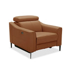 Fauteuil inclinable électrique moderne Camel en cuir véritable | Appuie-tête réglable | Cadre en noyer | Moteur simple