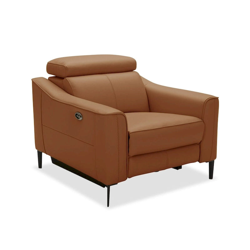 Fauteuil inclinable électrique moderne Camel en cuir véritable | Appuie-tête réglable | Cadre en noyer | Moteur simple