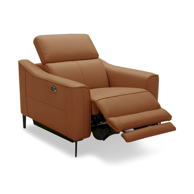 Fauteuil inclinable électrique moderne Camel en cuir véritable | Appuie-tête réglable | Cadre en noyer | Moteur simple