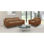 Fauteuil inclinable électrique moderne Camel en cuir véritable | Appuie-tête réglable | Cadre en noyer | Moteur simple