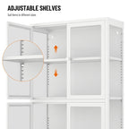 Meuble de rangement à quatre portes vitrées avec étagères et pieds réglables en acier laminé à froid