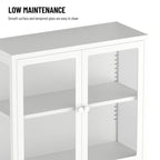 Meuble de rangement à quatre portes vitrées avec étagères et pieds réglables en acier laminé à froid