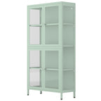Meuble de rangement à quatre portes vitrées avec étagères et pieds réglables en acier laminé à froid