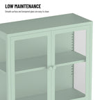 Meuble de rangement à quatre portes vitrées avec étagères et pieds réglables en acier laminé à froid