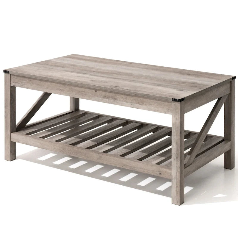 Table basse de ferme avec étagère inférieure ouverte | MDF | Coins antichoc | 102 cm (40,2 po) de largeur