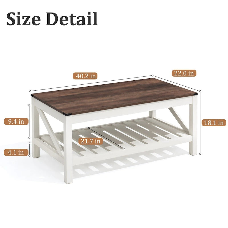 Table basse de ferme avec étagère inférieure ouverte | MDF | Coins antichoc | 102 cm (40,2 po) de largeur