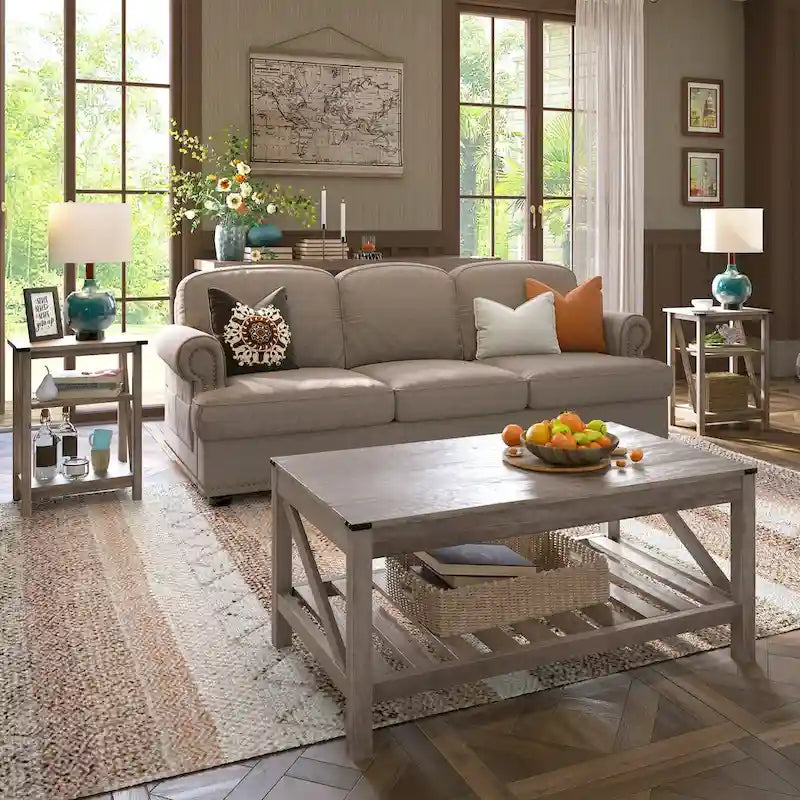 Table basse de ferme avec étagère inférieure ouverte | MDF | Coins antichoc | 102 cm (40,2 po) de largeur