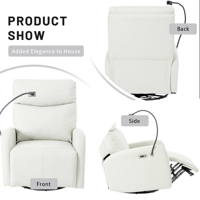 Fauteuil inclinable motorisé, pivotant et basculant | Rotation à 270° | Inclinaison à 30° | Inclinaison à 90-150° | Ports USB | Fauteuil de crèche