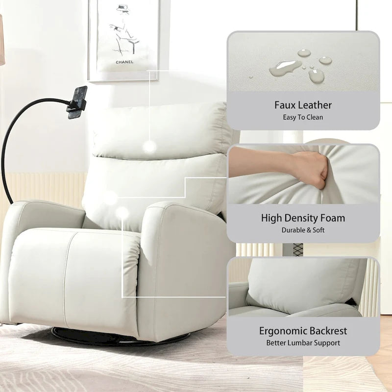 Fauteuil inclinable motorisé, pivotant et basculant | Rotation à 270° | Inclinaison à 30° | Inclinaison à 90-150° | Ports USB | Fauteuil de crèche