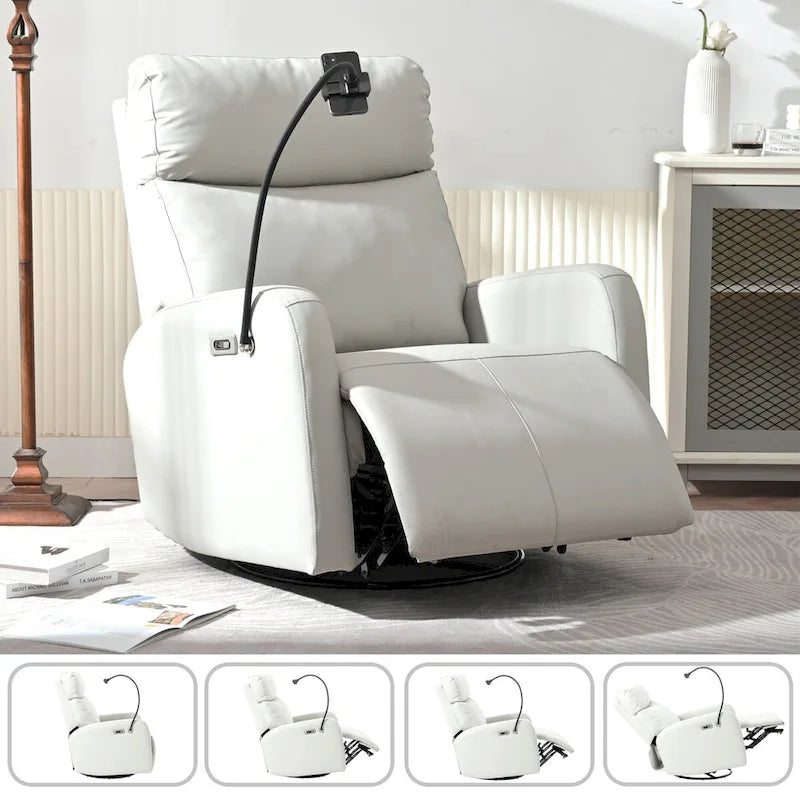 Fauteuil inclinable motorisé, pivotant et basculant | Rotation à 270° | Inclinaison à 30° | Inclinaison à 90-150° | Ports USB | Fauteuil de crèche