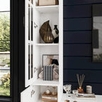 Meuble TV blanc avec plusieurs options de rangement Verre trempé - 96.9