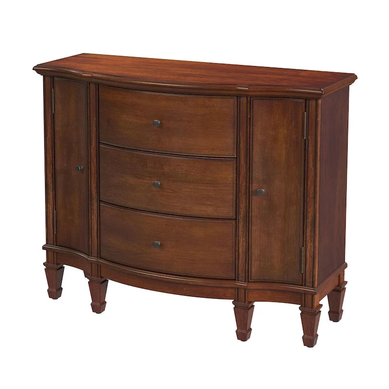 Meuble console avec 3 tiroirs doublés de feutre et 2 portes | Bois dur de peuplier | Placage de loupe de frêne | 101,6 cm L