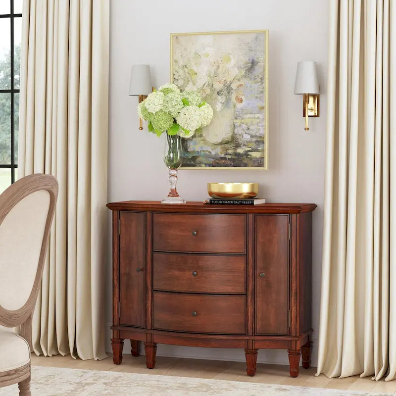 Meuble console avec 3 tiroirs doublés de feutre et 2 portes | Bois dur de peuplier | Placage de loupe de frêne | 101,6 cm L