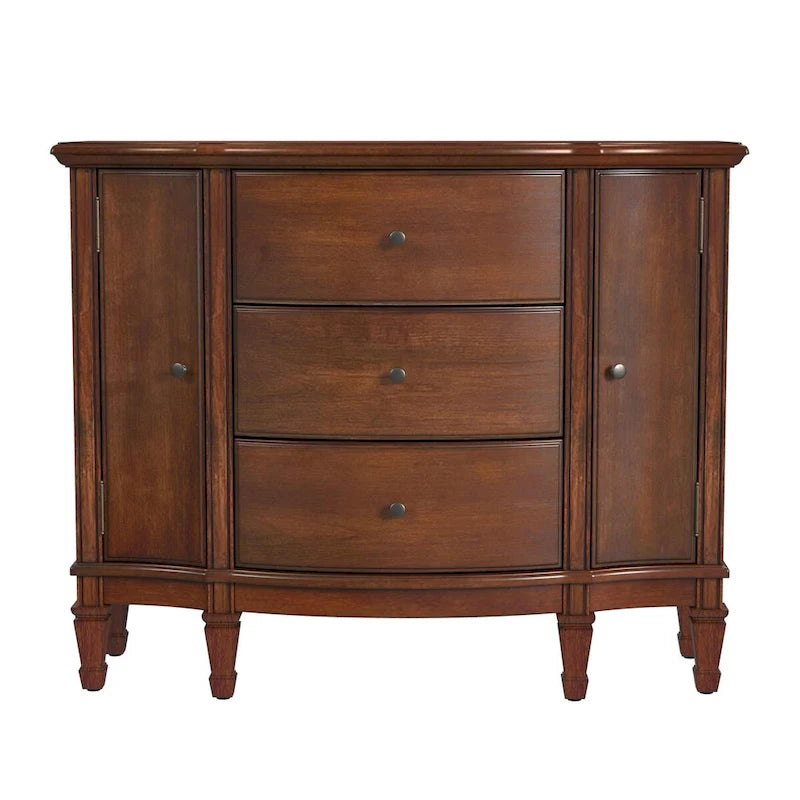 Meuble console avec 3 tiroirs doublés de feutre et 2 portes | Bois dur de peuplier | Placage de loupe de frêne | 101,6 cm L