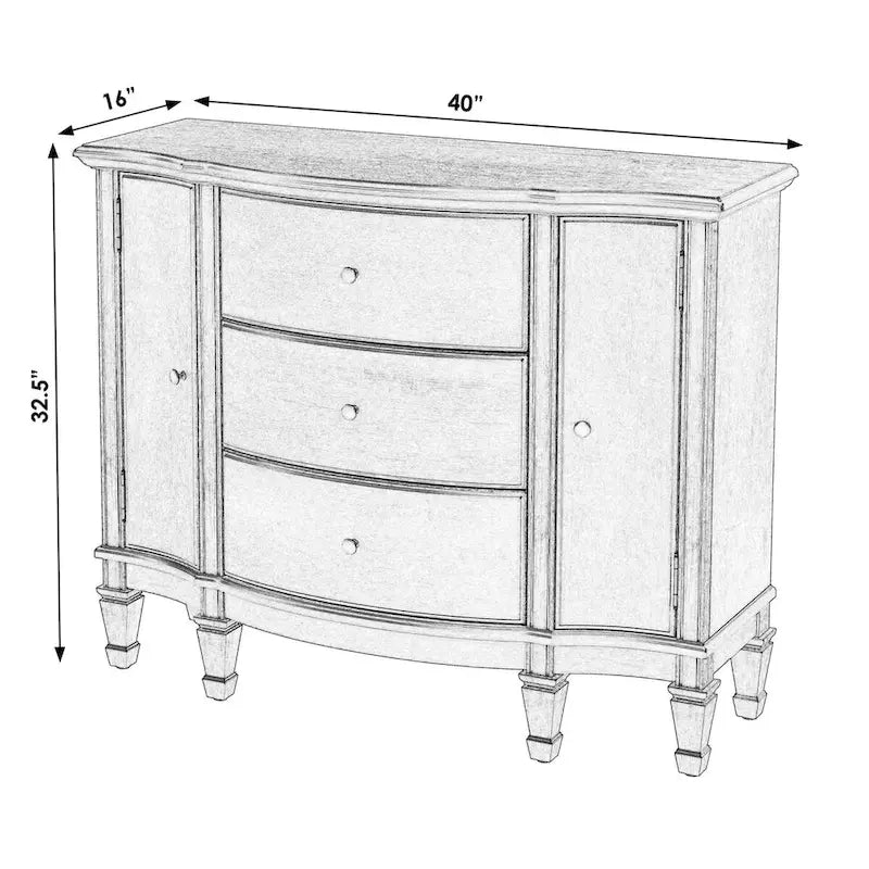 Meuble console avec 3 tiroirs doublés de feutre et 2 portes | Bois dur de peuplier | Placage de loupe de frêne | 101,6 cm L