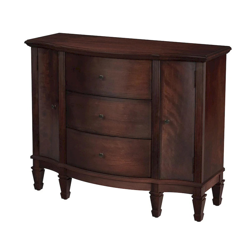 Meuble console avec 3 tiroirs doublés de feutre et 2 portes | Bois dur de peuplier | Placage de loupe de frêne | 101,6 cm L