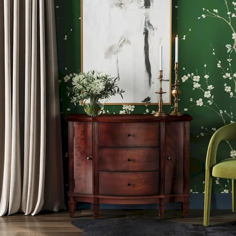 Meuble console avec 3 tiroirs doublés de feutre et 2 portes | Bois dur de peuplier | Placage de loupe de frêne | 101,6 cm L