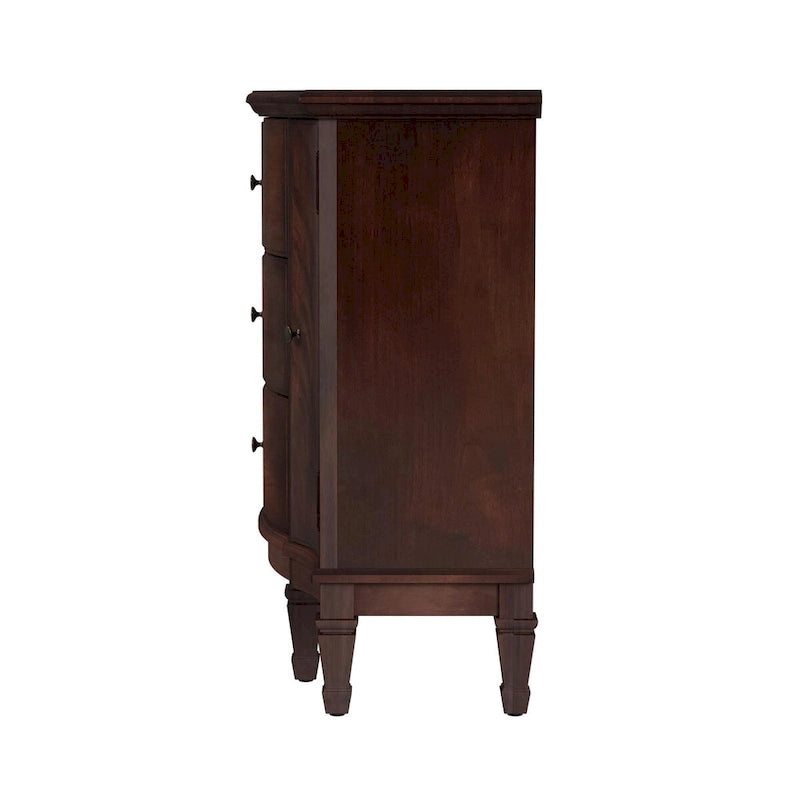 Meuble console avec 3 tiroirs doublés de feutre et 2 portes | Bois dur de peuplier | Placage de loupe de frêne | 101,6 cm L