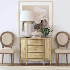 Meuble console avec 3 tiroirs doublés de feutre et 2 portes | Bois dur de peuplier | Placage de loupe de frêne | 101,6 cm L