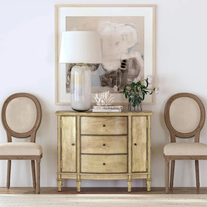 Meuble console avec 3 tiroirs doublés de feutre et 2 portes | Bois dur de peuplier | Placage de loupe de frêne | 101,6 cm L