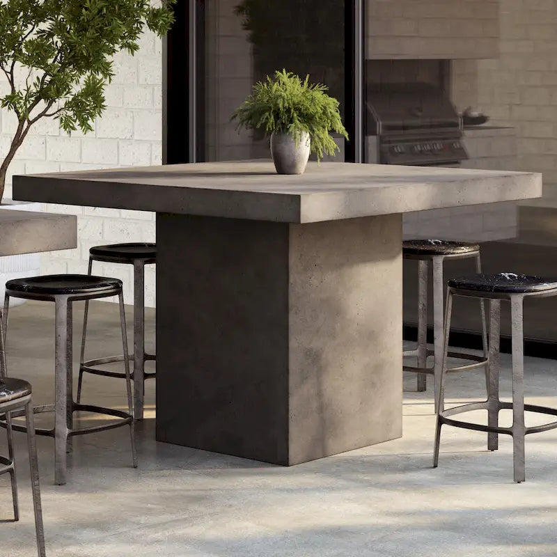 Table à manger carrée hauteur comptoir 59" | Béton fibré | Adaptée à l'extérieur | Gris foncé