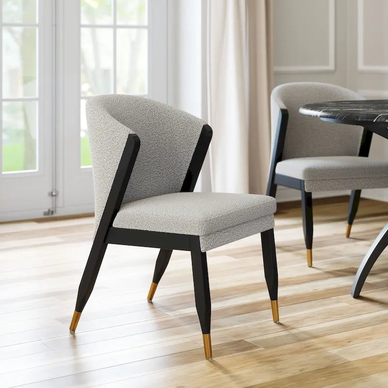 Chaise de salle à manger moderne | Tissu haute performance gris brumeux | Cadre en bois massif | Style glamour contemporain