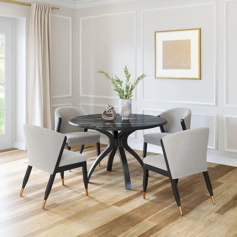 Chaise de salle à manger moderne | Tissu haute performance gris brumeux | Cadre en bois massif | Style glamour contemporain