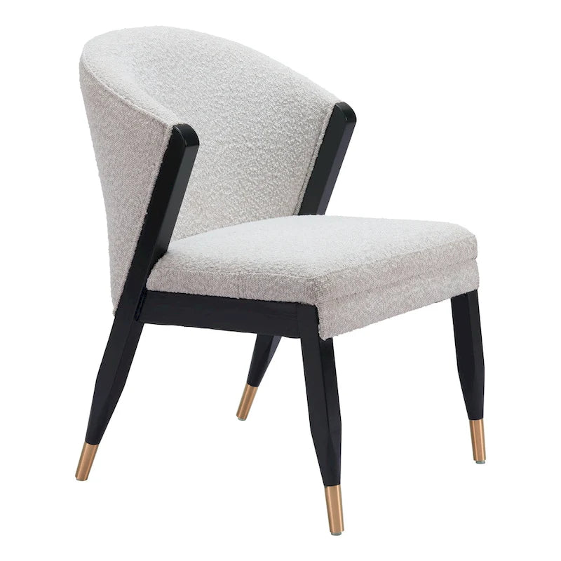 Chaise de salle à manger moderne | Tissu haute performance gris brumeux | Cadre en bois massif | Style glamour contemporain