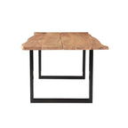 Table de salle à manger en acacia de 96 po à bord brut | Clavettes papillon | Pieds en fer noir | Résistant aux rayures et à l'eau