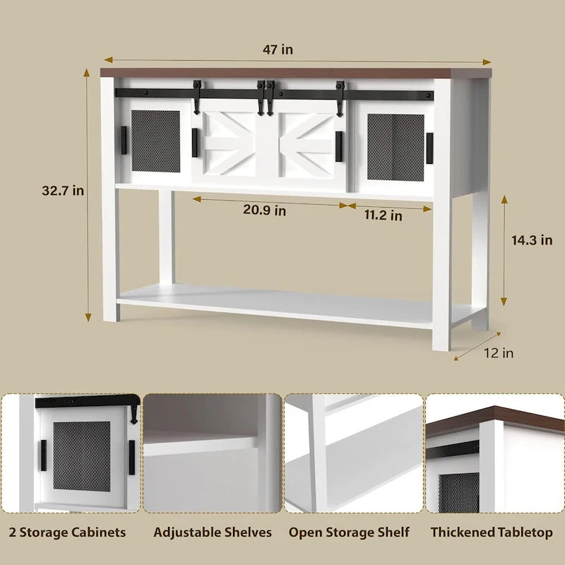 Console rustique de style ferme et industriel avec étagère